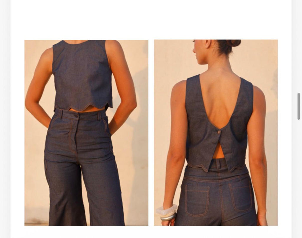 Freya Blouse in Denim, front and back