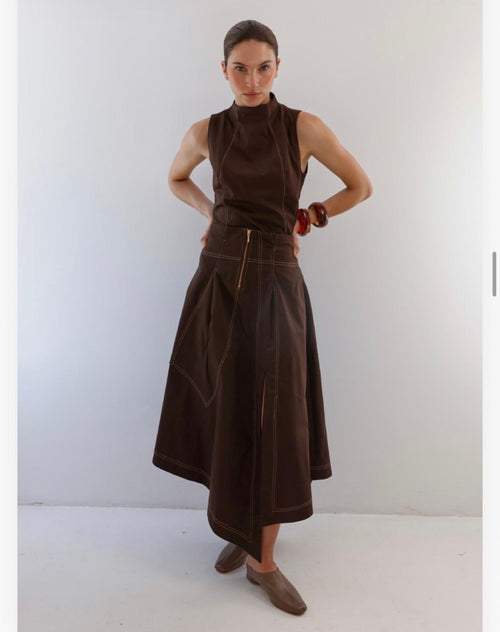 Alba Blouse in Brown and Belinda Skirt